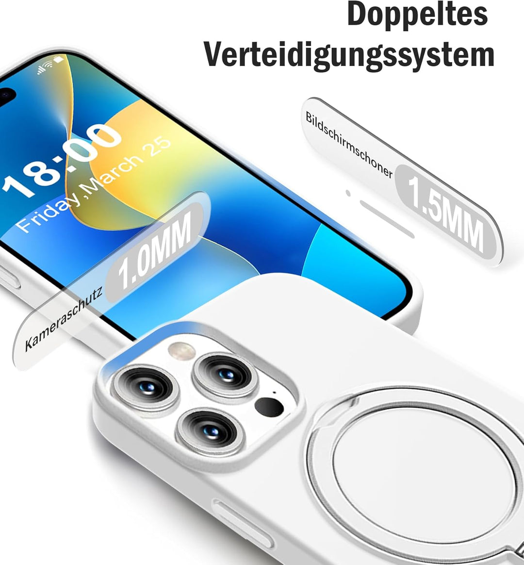 Handyhülle für iPhone 16 Pro Hülle mit 2 Stück Schutzfolie, Silikon Case mit Magnetisch Ring Ständer