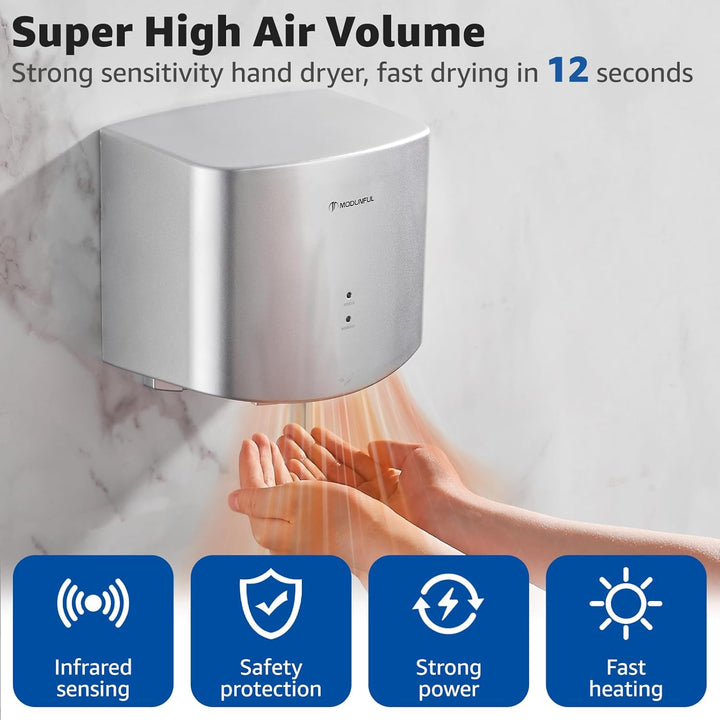 modunful Kompakter Händetrockner Elektrischer, Automatisch Händetrockner Wandmontage, Hochgeschwindi