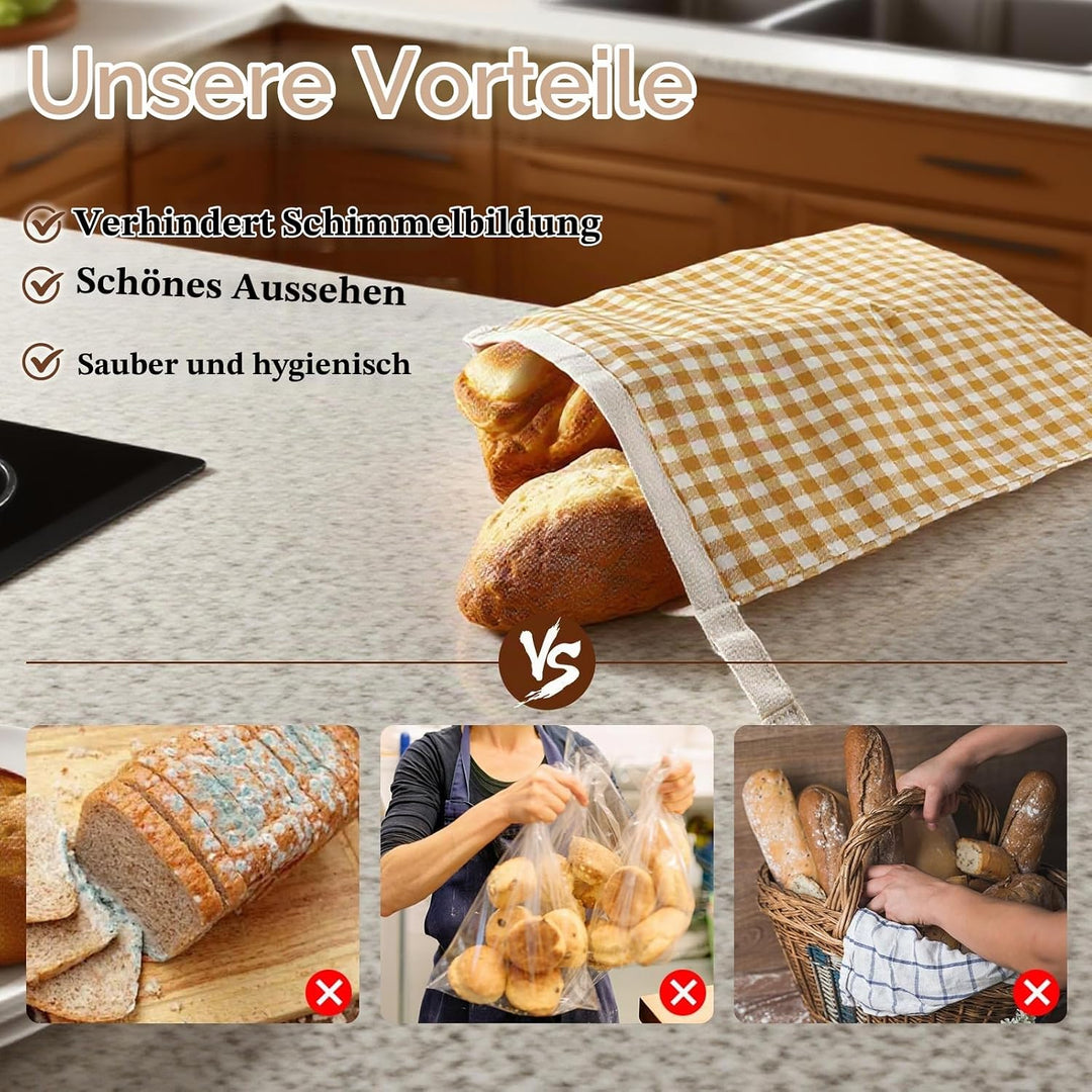 Brotbeutel wiederverwendbar 2er Set aus Baumwolle mit Bienenwachstuch – Brottasche zur Brotaufbewahr