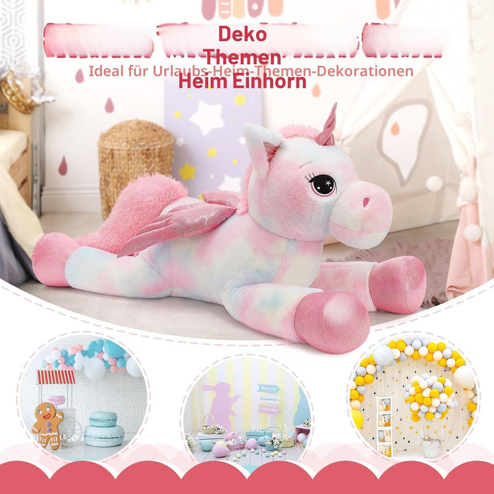 MorisMos Einhorn Kuscheltier gross XXL mit flügel, 110cm riesen Einhorn Stofftier Plüschtier, Gesche