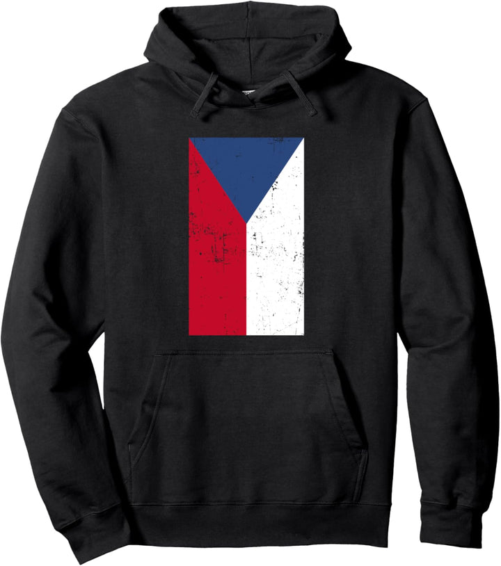 Czech Republic Europe Prague Distressed Flag Pullover Hoodie