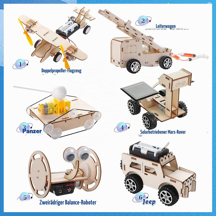 6 Stück Experimente Set,Elektronik Baukasten,Experimentierkasten, Elektro Baukasten 6-in-1 Holz STEM