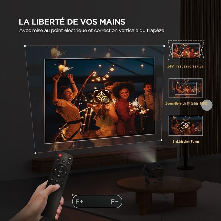 Beamer【Elektrischer Fokus/Trapezkorrektur】±360° Rotating Mini Beamer 1080P Full HD 12000L WiFi6 Blue