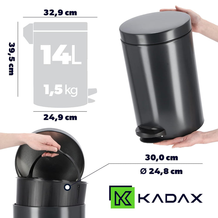 KADAX Tretmülleimer, Mülleimer mit Fassungsvermögen Stahl Kosmetikeimer, Runder Abfalleimer, Elegant