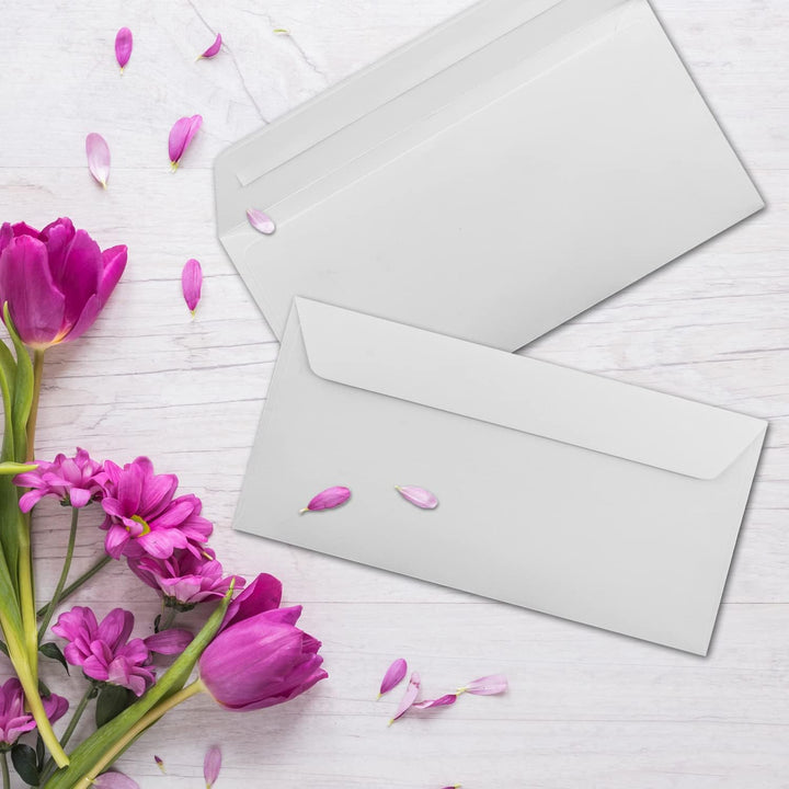 100x Briefumschläge DIN Lang - 11 x 22 cm - Haftklebung - Farbe: Weiss - 100 Gramm pro m² - ohne Fen