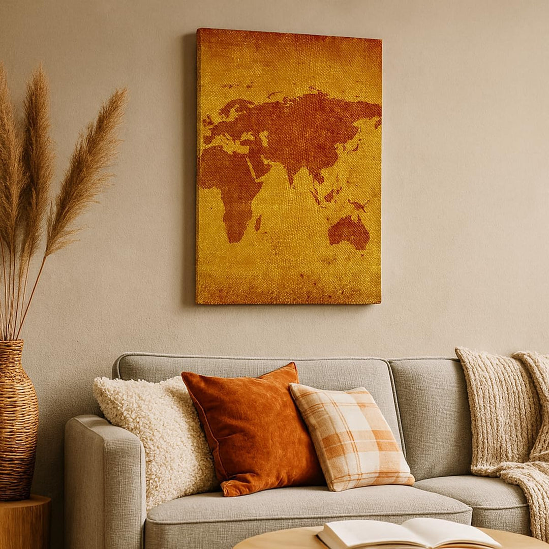 Bilder auf Leinwand Alte Karte Kontinente Reisen Welt Leinwandbild mit Rahmen 45x80cm Wandbilder Dek