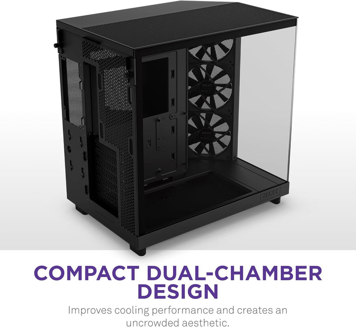 NZXT H6 Flow | CC-H61FB-01 | Kompaktes Mid-Tower Gehäuse mit zwei Kammern | Glaspaneele mit Panorama