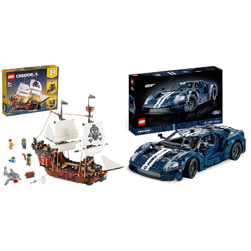 LEGO 31109 Creator 3-in-1 Piratenschiff Set & 42154 Technic Ford GT 2022 Auto-Modellbausatz für Erwa