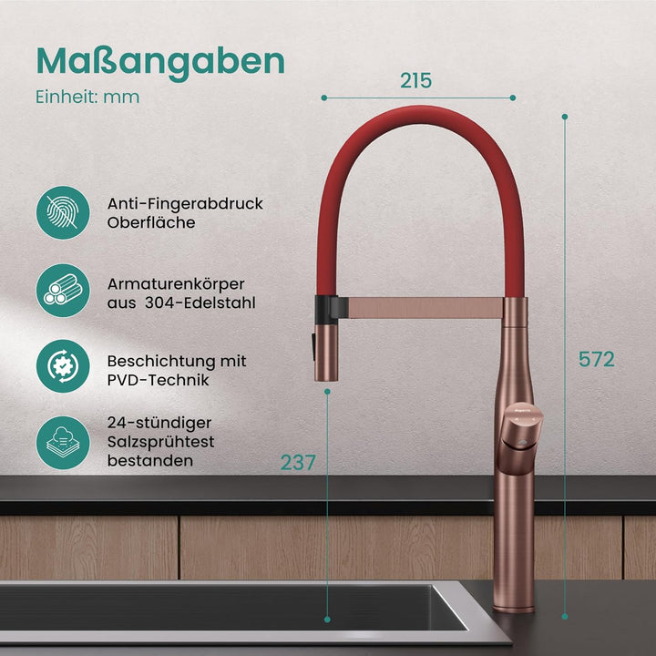 Mai &amp; Mai Küchenarmatur Spültischarmatur aus Edelstahl, Küchenwasserhahn mit Einhebelmischer und mag