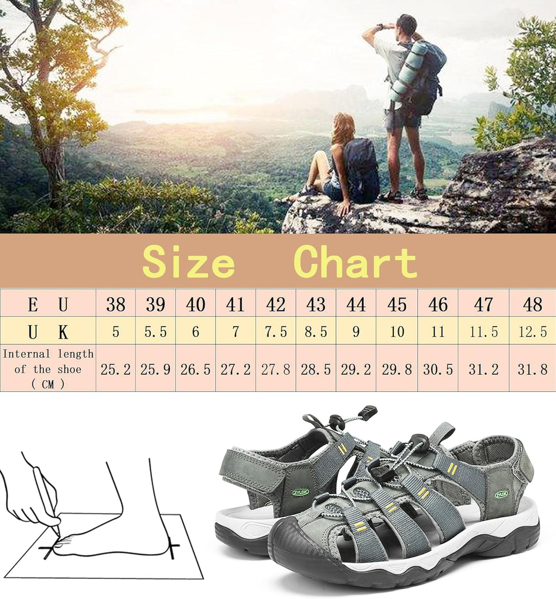 ZYLDK Herren Sandalen Leder Strand Trekkingsandalen Outdoorschuhe Sommer Wanderschuhe Männer Sport-O