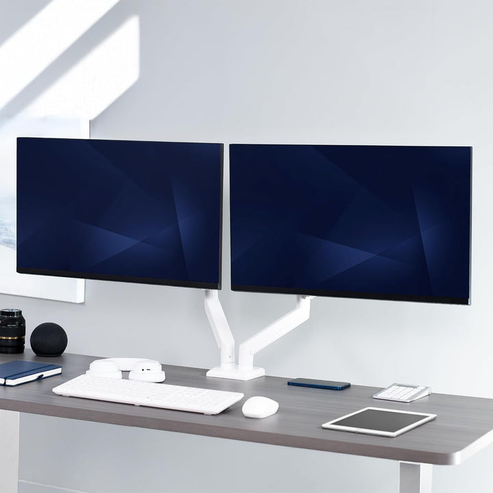 VIVO Articulating Dual 17 bis 27 Zoll pneumatischer Federarm Klemmhalterung für 2 Monitor-Bildschirm