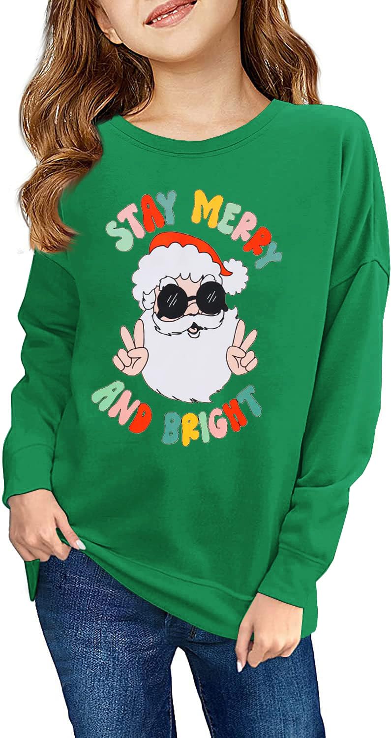 Haloumoning Sweatshirt Mädchen Weihnachtspullover Lustig Rundhals Pullover Winter Oberteile für Kind