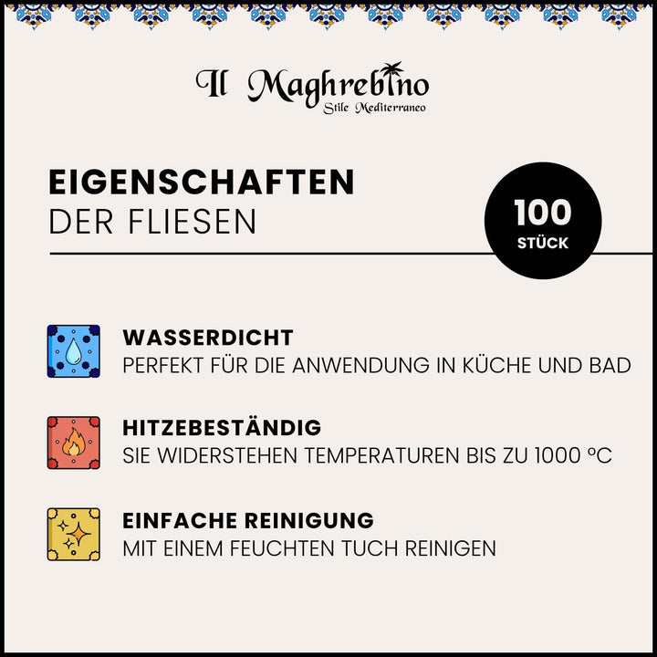 100 gemischte Fliesen Tunesien Keramik (1 m²). Packung mit 100 Fliesen verziert, 10 x 10 cm. Dicke 0