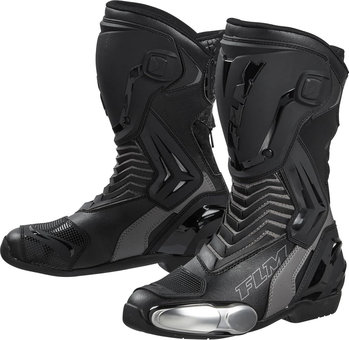 FLM Mandalika Damen Motorradstiefel Lang – Wasserdicht & Atmungsaktiv – Rutschfeste Sohle – Schwarz