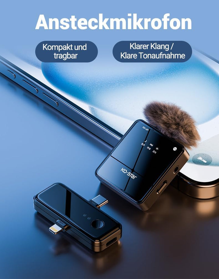 KO-Star M-240 Kabelloses Ansteckmikrofon 2,4G Plug & Play für iPhone (Lightning) & Kamera, Rauschunt