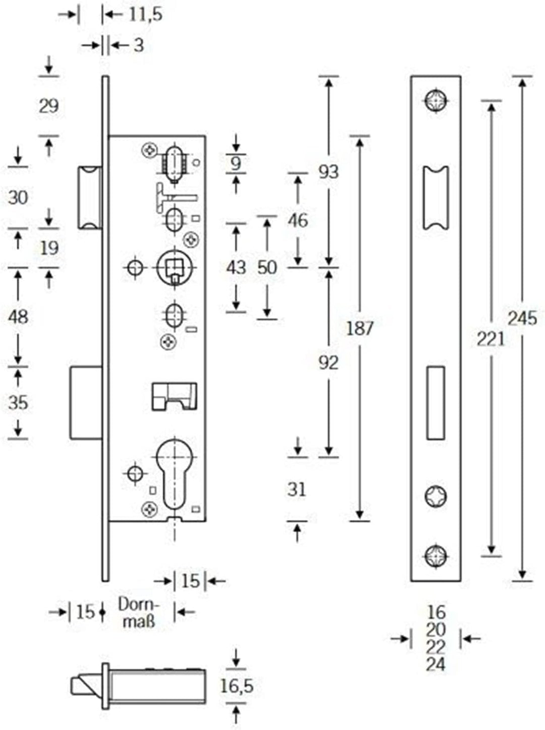 ToniTec® Rohrrahmenschloss PZ Stulp 16mm (Dornmass:35mm), Dornmass:35mm