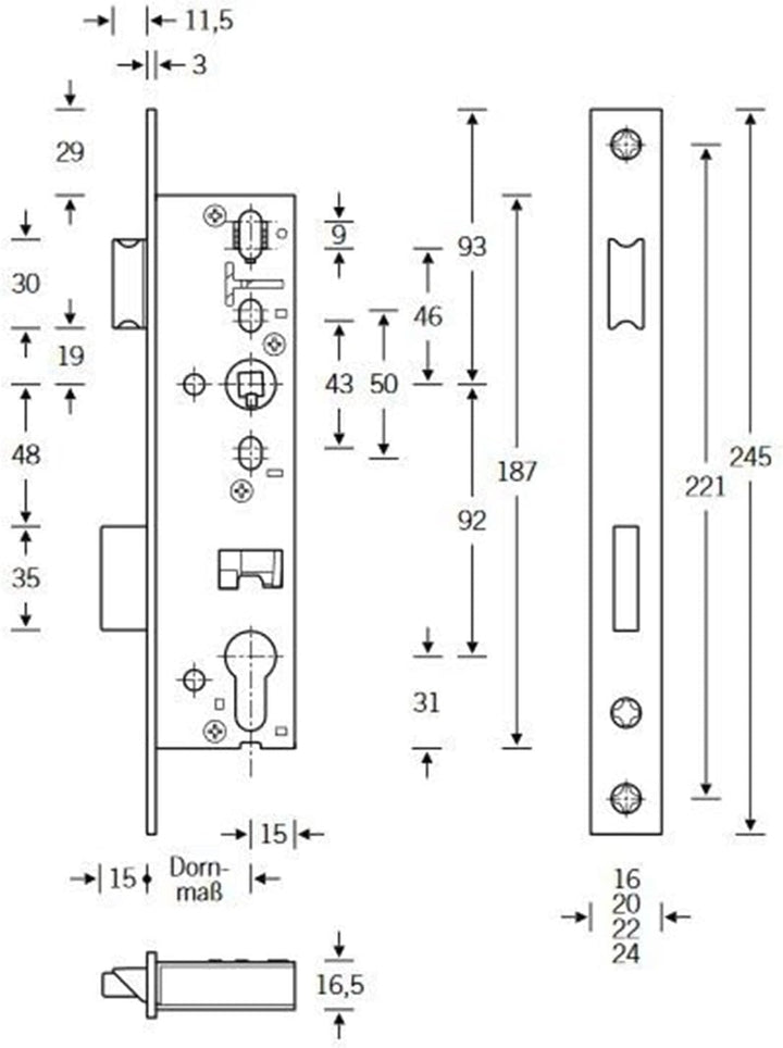ToniTec® Rohrrahmenschloss PZ Stulp 16mm (Dornmass:35mm), Dornmass:35mm