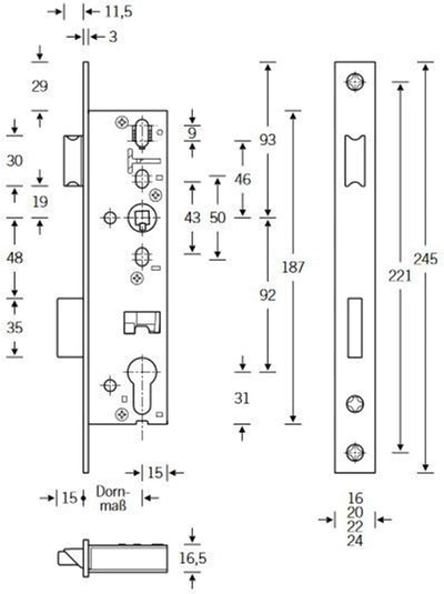 ToniTec® Rohrrahmenschloss PZ Stulp 16mm (Dornmass:35mm), Dornmass:35mm