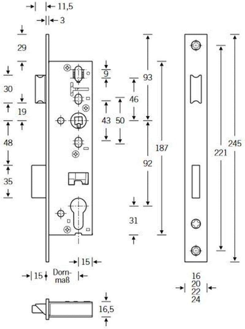 ToniTec® Rohrrahmenschloss PZ Stulp 16mm (Dornmass:35mm), Dornmass:35mm