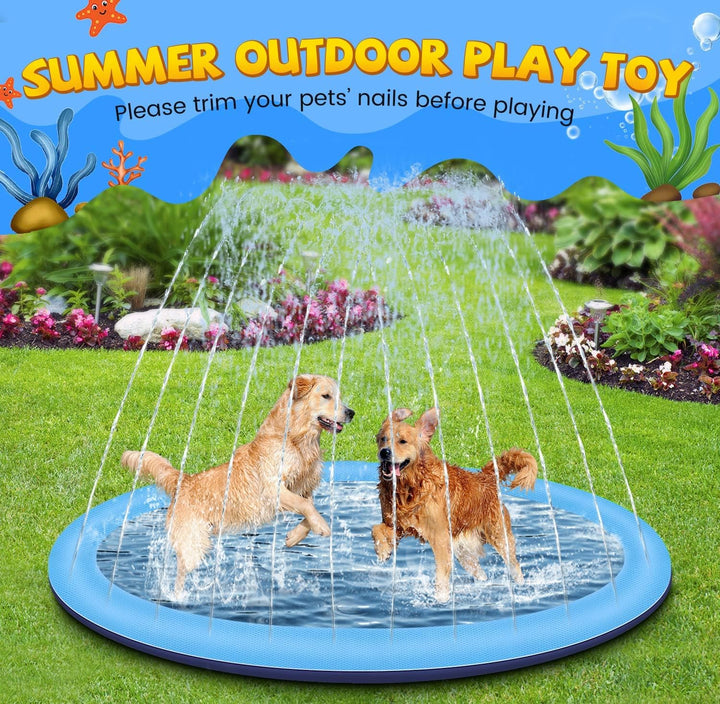 Wasserspielzeug Outdoor Spiele, 170CM Wassersprinkler Splash Pad, Gartenspielzeug Sprinkler und Hund