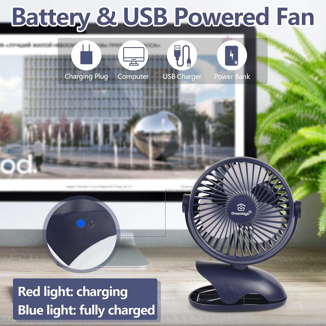 Dreamhigh® USB Ventilator 10000mAh, Maximale Akkulaufzeit 35 Stunden, 360° Drehung Mini Ventilator A