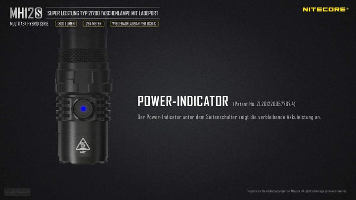 NITECORE LED Taschenlampe MH12S - Leuchtleistung max. 1.800 Lumen - 141 mm lang - Per USB-C aufladba