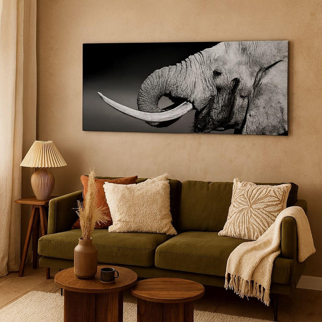 Panorama Bilder auf Leinwand 100x40cm Leinwandbild Elefant Stosszahn Natur Gross Wanddeko Bild Schla