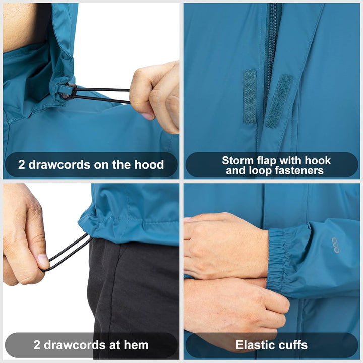 33,000ft Regenjacke Herren Leicht Wasserdicht Faltbare Regenmantel mit Kapuze Fahrrad Rain Windbreak
