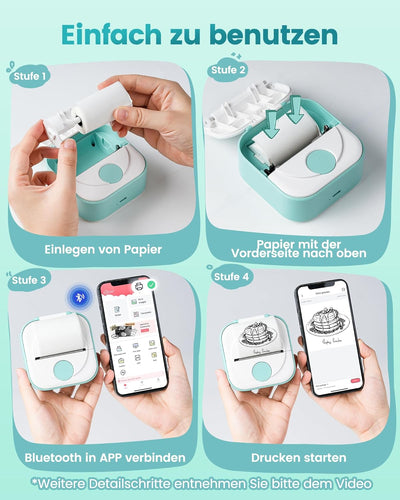 Q02 Mini Drucker- Bluetooth Fotodrucker für Smartphone, Thermodrucker für Lernen, Schulsachen Aesthe