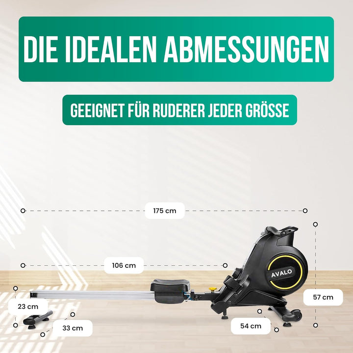 Avalo Rudergerät zusammenklappbar mit Display - Rudergerät mit 8 Widerstandsstufen - Rudergerät für
