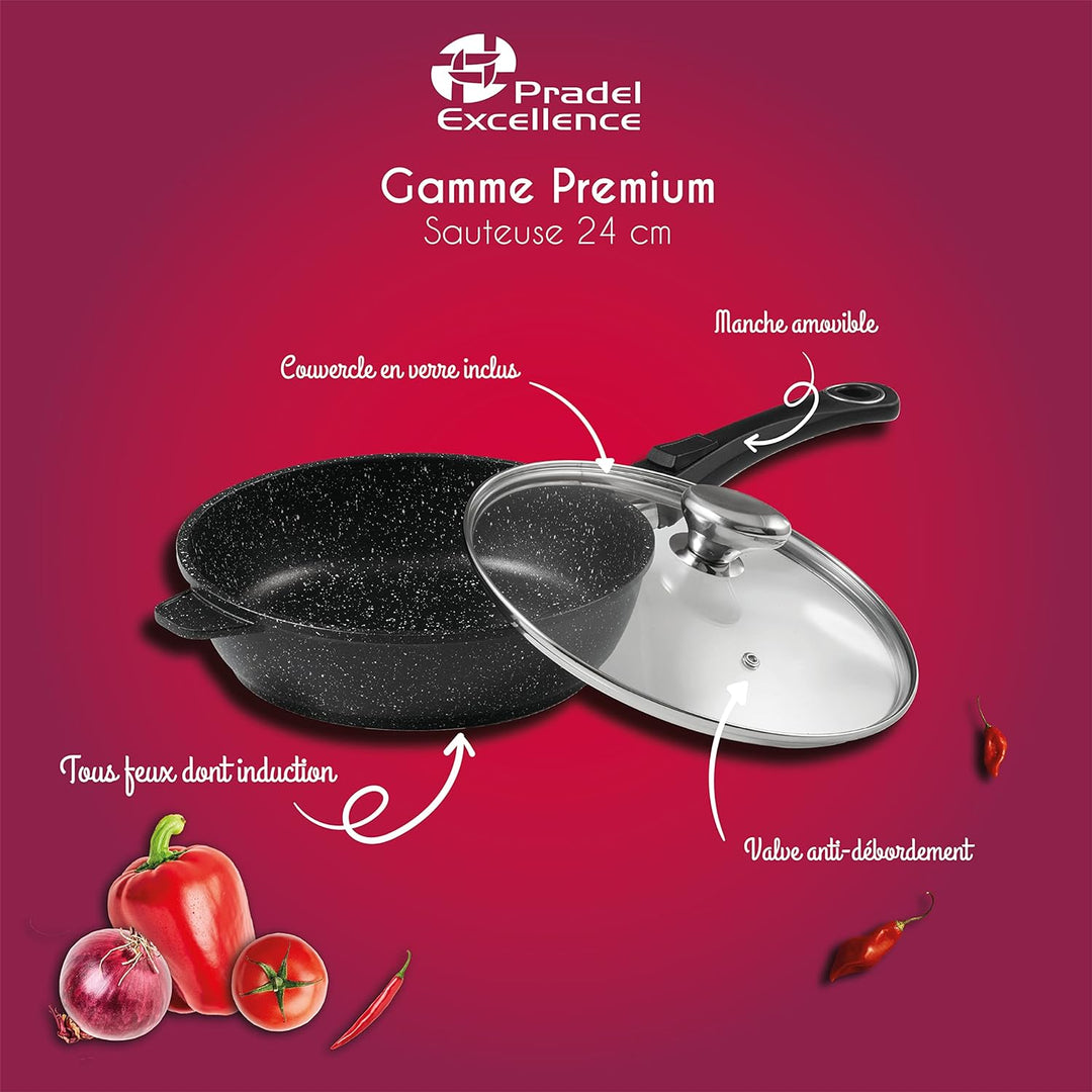 Pradel Excellence 52391M Schmorpfanne in Stein-Optik für alle Herdarten, inklusive Induktion 24 cm