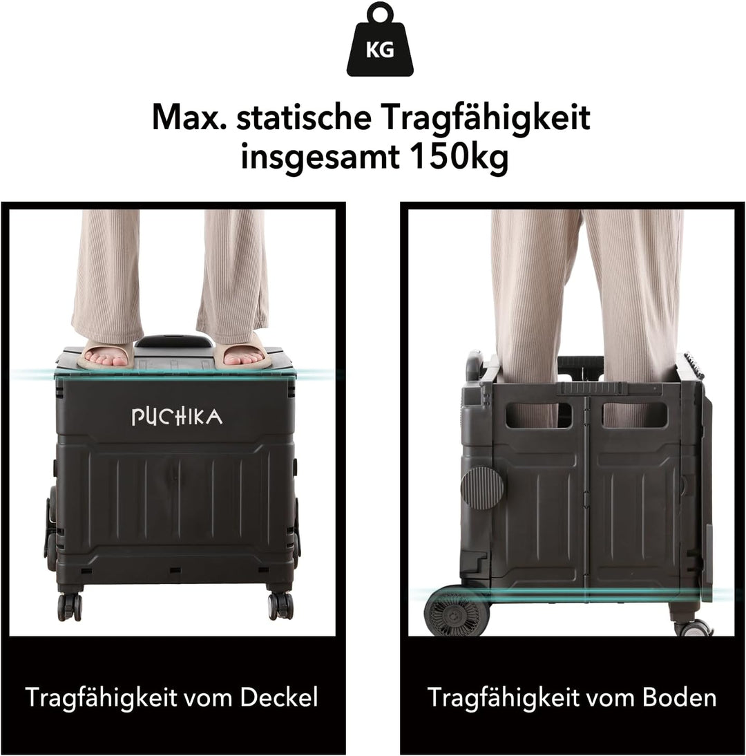 PUCHIKA Einkaufstrolley klappbar, Einkaufswagen Trolley, Einkaufstrolley mit Deckel, Shopping Trolle