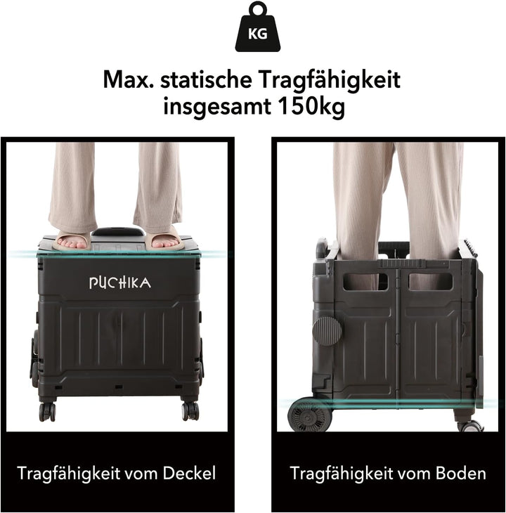 PUCHIKA Einkaufstrolley klappbar, Einkaufswagen Trolley, Einkaufstrolley mit Deckel, Shopping Trolle