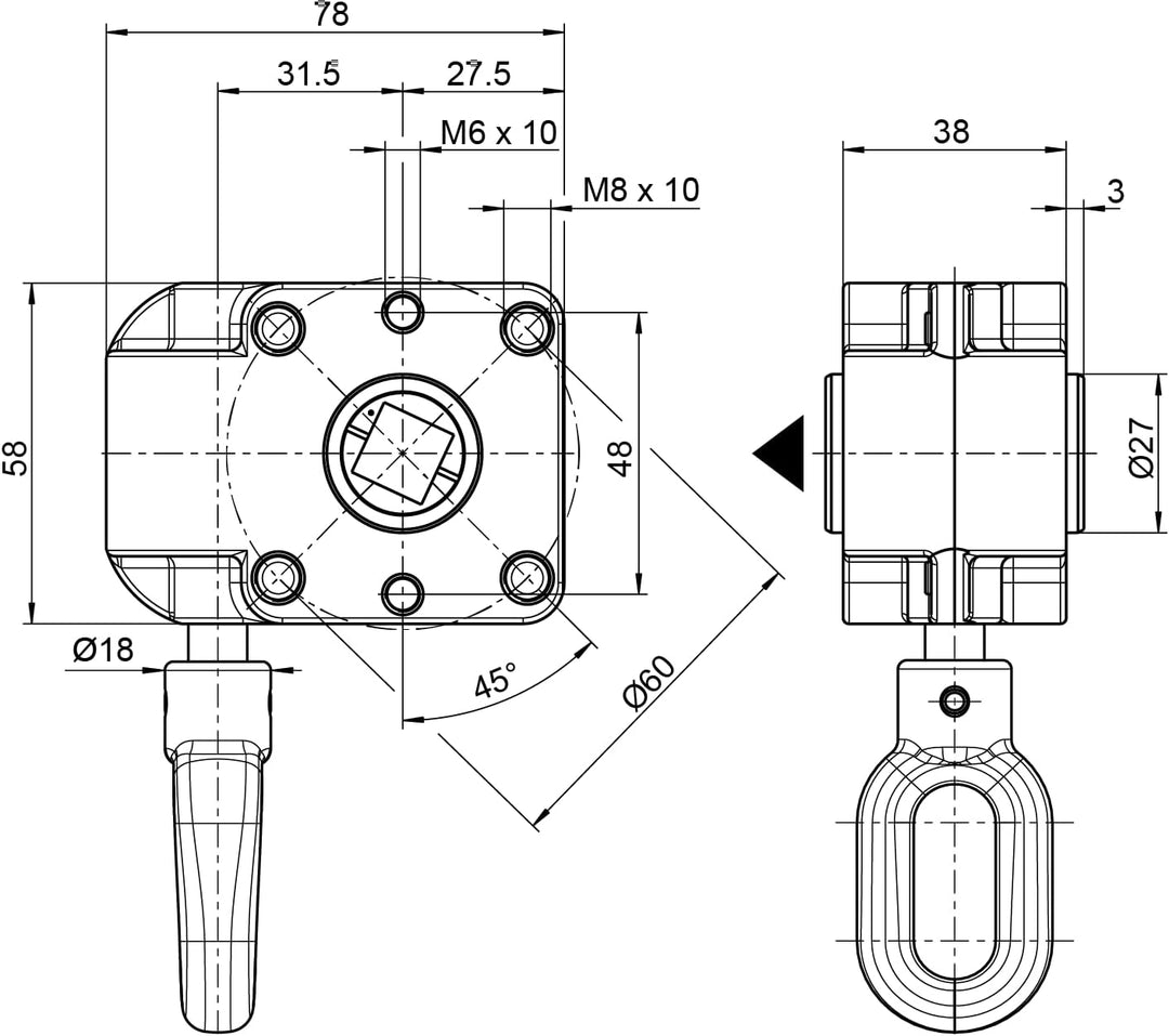 DIWARO.® | Schneckengetriebe für Markisen | Untersetzung 7:1 | blank | 13mm Innenvierkant | Markisen