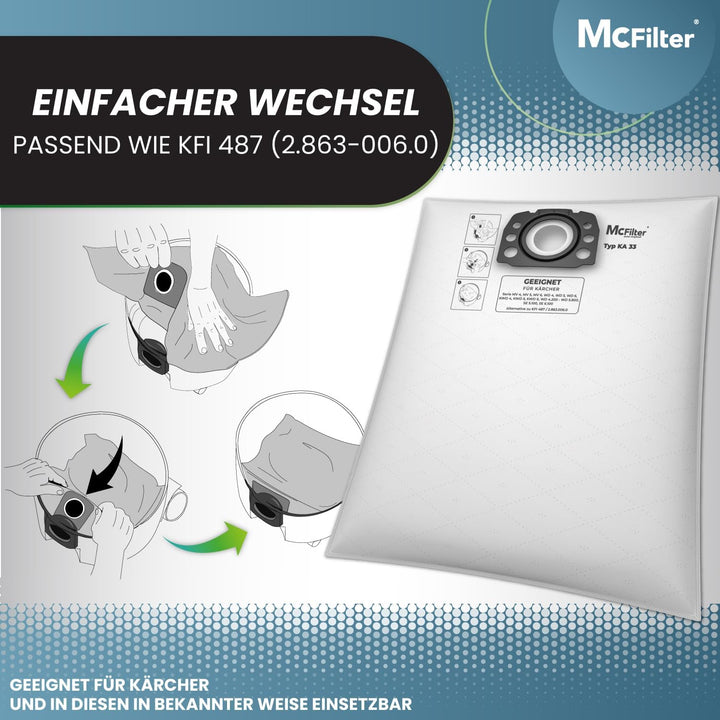 McFilter I 10 Staubsaugerbeutel kompatibel mit Kärcher WD 4, WD 5, WD 6, KWD 4, KWD 5, KWD 6, KNT 4,