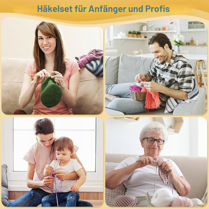 Aeelike Häkelset Schwarzer Vliesstoff mit 20 Häkelgarn, Tragbar Häkeln für Anfänger Erwachsene Profi