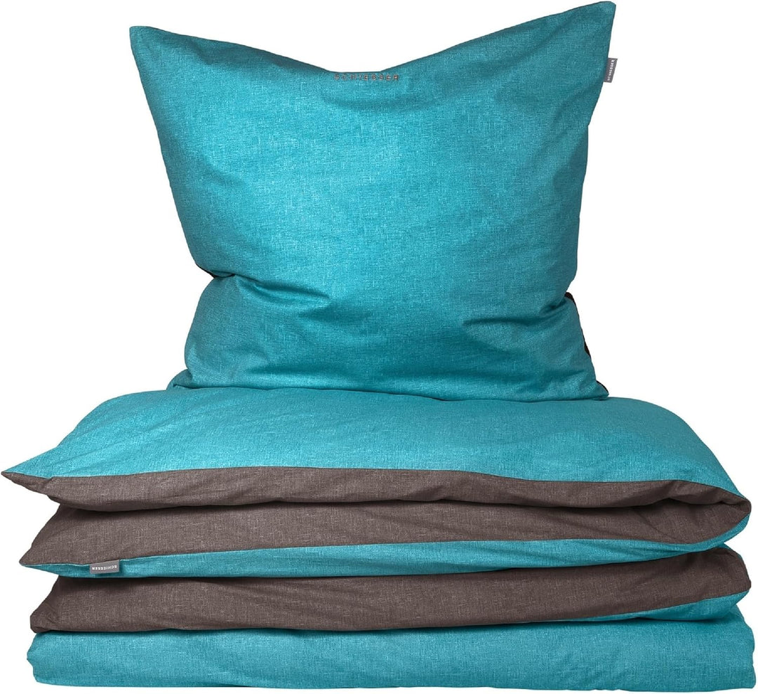 Schiesser Wendebettwäsche Doubleface Türkis-Anthrazit, 100% Baumwolle, Grösse:135 x 200 cm + 80 x 80