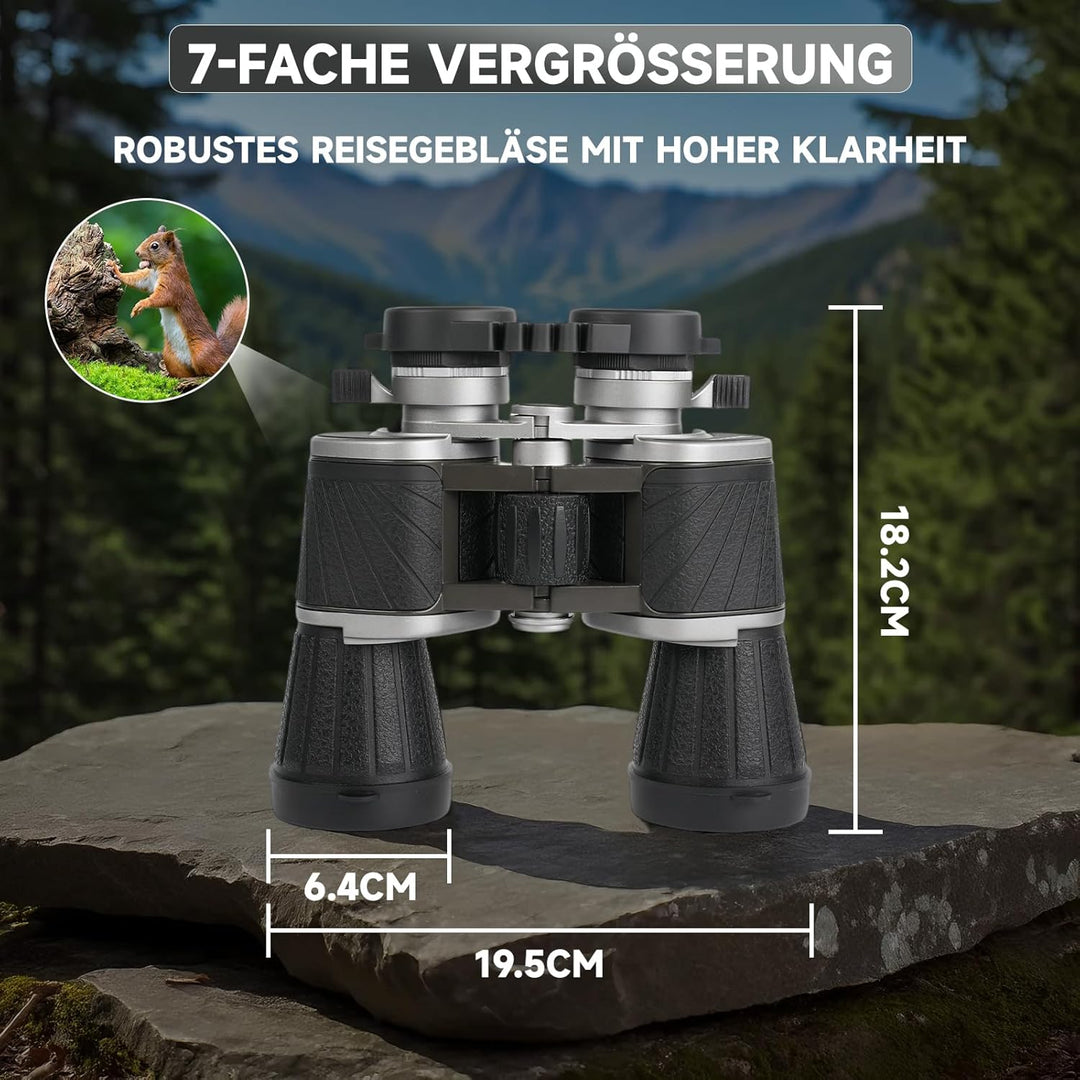7x50 Porro Prismenfernglas, Fernglas Wasserdicht mit Mehrschichtvergütung und Dioptrienausgleich für