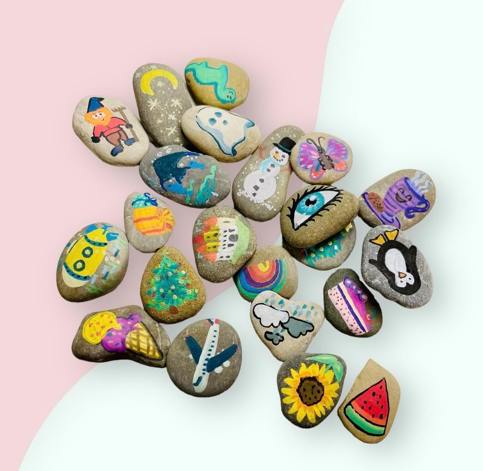 Erzählsteine, Geschichtensteine, Story Stones nach Montessori, Geschichtensäckchen (8) handbemalt, 8