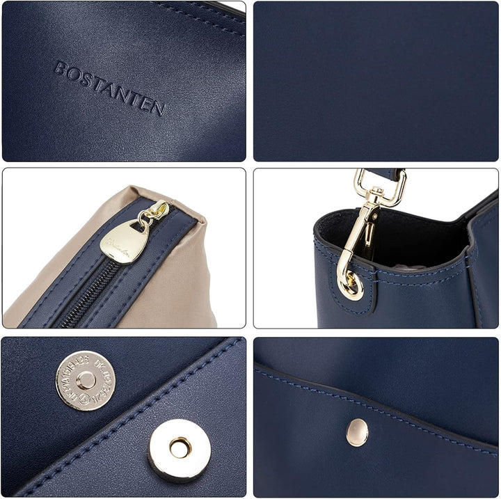 BOSTANTEN Leder Damen Handtasche Schultertasche Umhängetasche Designer Tasche Gross Dunkelblau, Dunk
