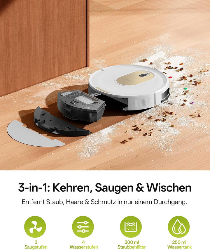 Vexilar W8 Saugroboter mit Wischfunktion, 2600Pa & 130 Min Laufzeit Staubsauger Roboter, Gyroskop-Na