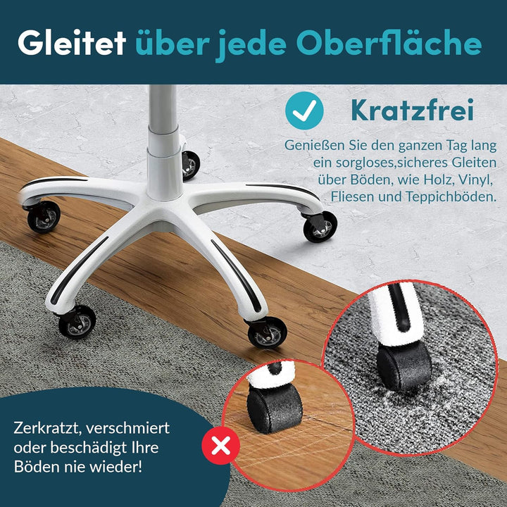 Bürostuhl Rollen 5er Set, Bürostuhl-Räder Ersatzrollen für Teppich- und Parkettböden, Strapazierfähi