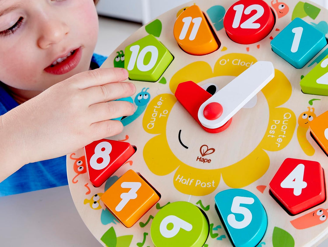 Hape Steckpuzzle Uhr - Grosses Holz-Uhrpuzzle-Lernspielzeug mit dicken Zeigern und Zahlen, pädagogis