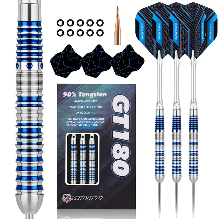 WIN.MAX Dartpfeile mit Metallspitze 90% Tungsten 3 Stück 90% Wolfram Stahl Darts 18-28 Gramm Dart pr