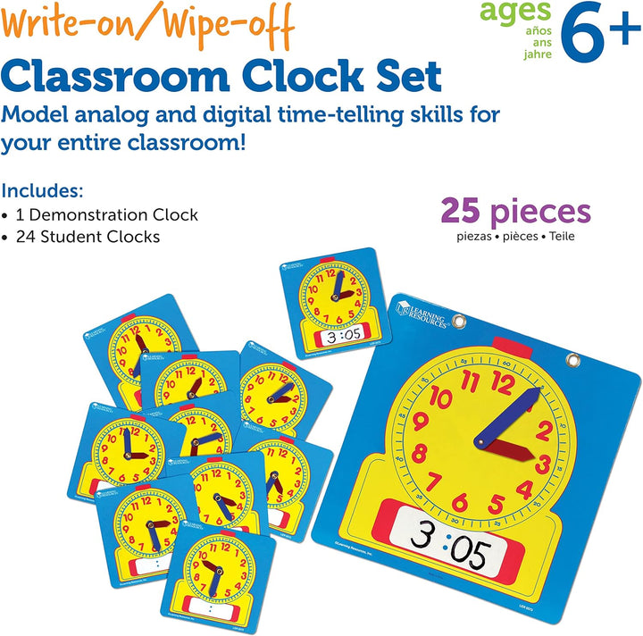 Learning Resources Set abwischbarer Uhren für das Klassenzimmer