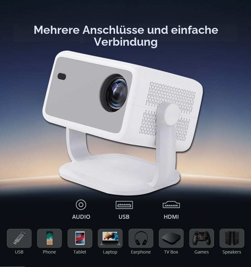 LQWELL® Beamer, Heimkino Projektor 1080P, unterstützt 5G WiFi, BT5.2 mit Android OS, 230 Grad Winkel