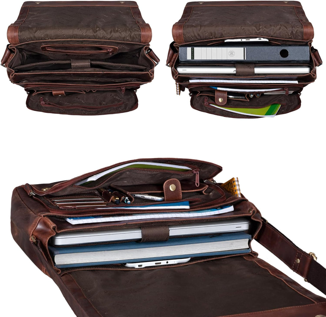 STILORD 'Jan' 15,6 Zoll Laptoptasche Leder Herren Damen Umhängetasche Unitasche Aktentasche Freizeit