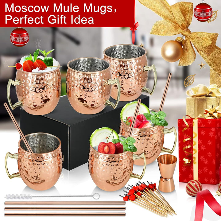 SuproBarware [Geschenk-Set] Moscow Mule Tassen Kupfer 540 ml Set mit 6 verkupferten Edelstahlbechern