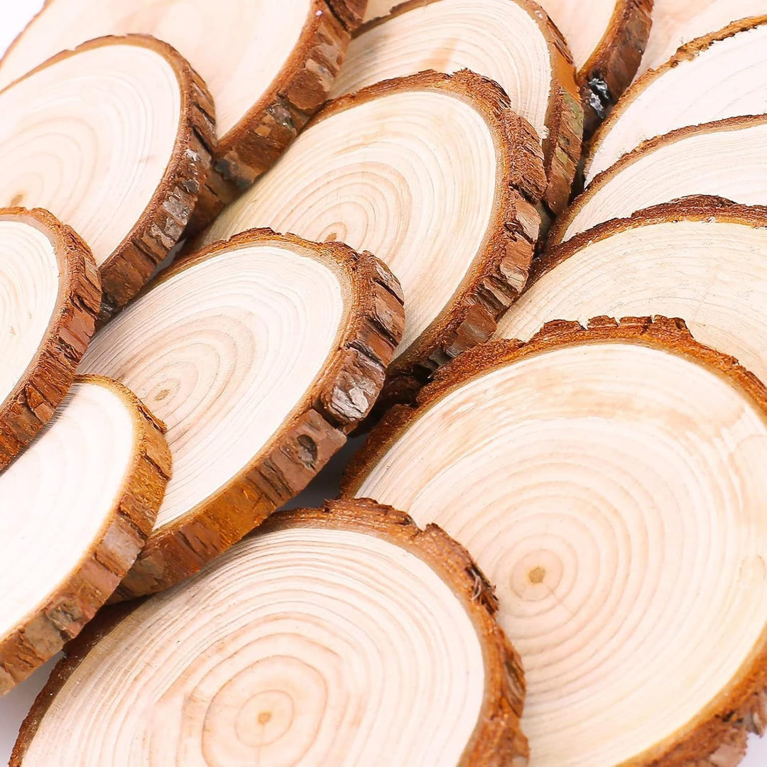 Unlackierte Holzscheiben mit Baumrinde 10 Stück 14-15cm Rund Holzscheiben zum Basteln Malen Graviere