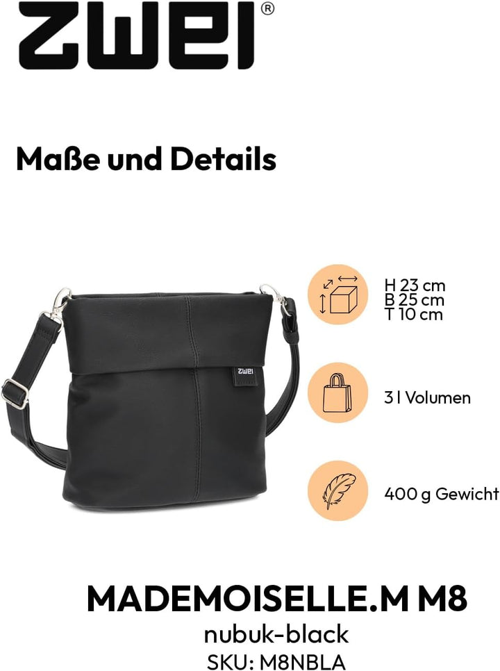 Zwei M8 Umhaengetasche Nubuk-black, Nubuk-black
